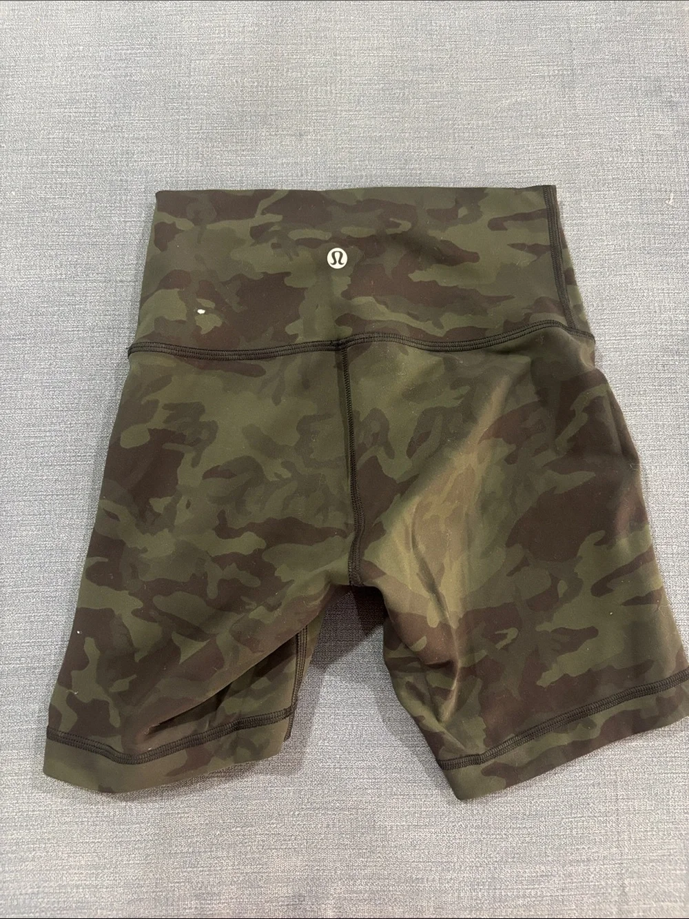 lululemon athletica Olive & Dark Green Camo High-Rise Bike Shorts
